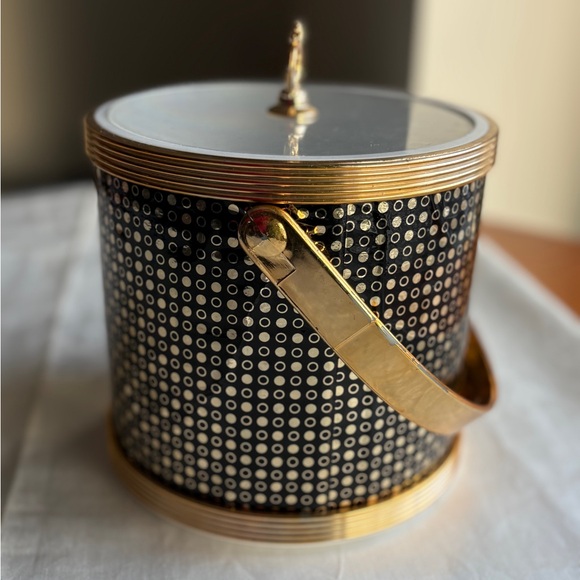 Elegant Black & Gold Ice Bucket Mad Men Style Barware Mid Century Bar MCM Gift - Picture 4 of 15